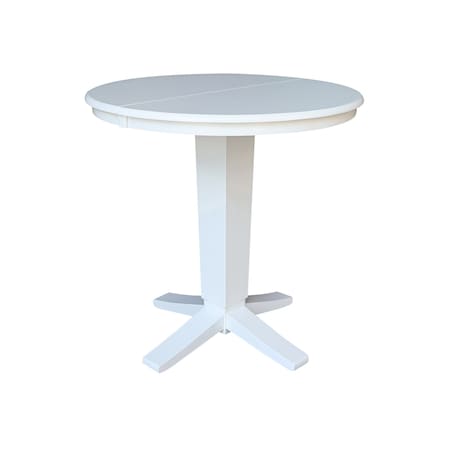 International Concepts 36 in. Solid Wood Round Top Pedestal Table with 12 in. Leaf - 36.1 in.High - Dining Height, White K08-36RXT-23B-36